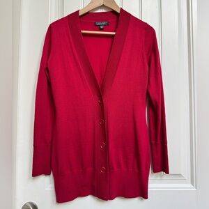 Banana Republic Red Extra Fine Merino Wool Long V-Neck Cardigan. Size XS